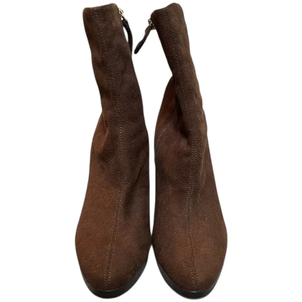 NWOT Isaac Mizrahi for Target Brown Faux Suede Ankle Boots Heels - 8.5